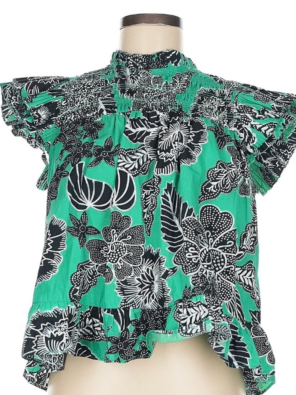 Floral Ruffle Sleeve Blouse in Teal by